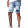 Manner Rebel Kurze Hose | Zweifarbige Rip & Repair Denim-Shorts Dunkles Indigo