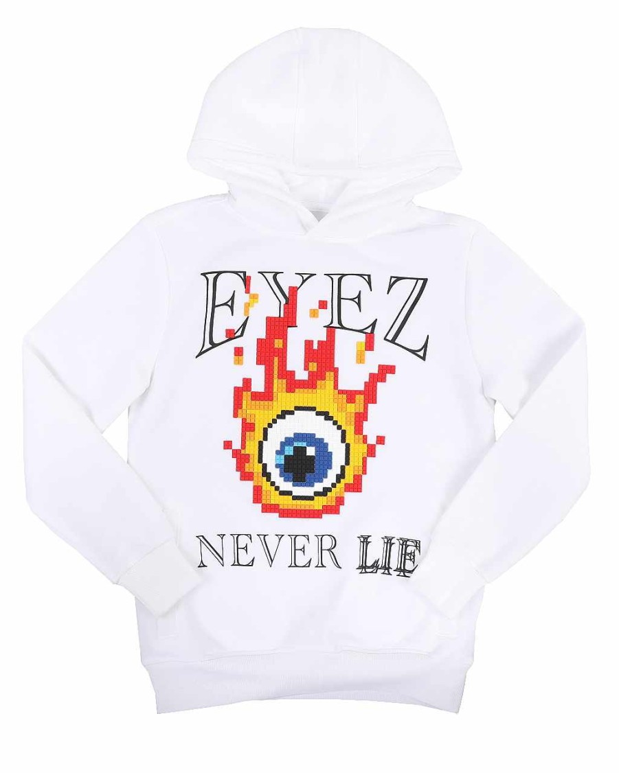 Jungen Rebel Minds Kapuzenpullis | Eyez Never Lie Silikon-Applikations-Fleece-Pullover-Hoodie Weis