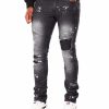 Manner Rocawear Cargohose | Rip & Repair Moto Cracked Wash Denim-Jeans Schwarz