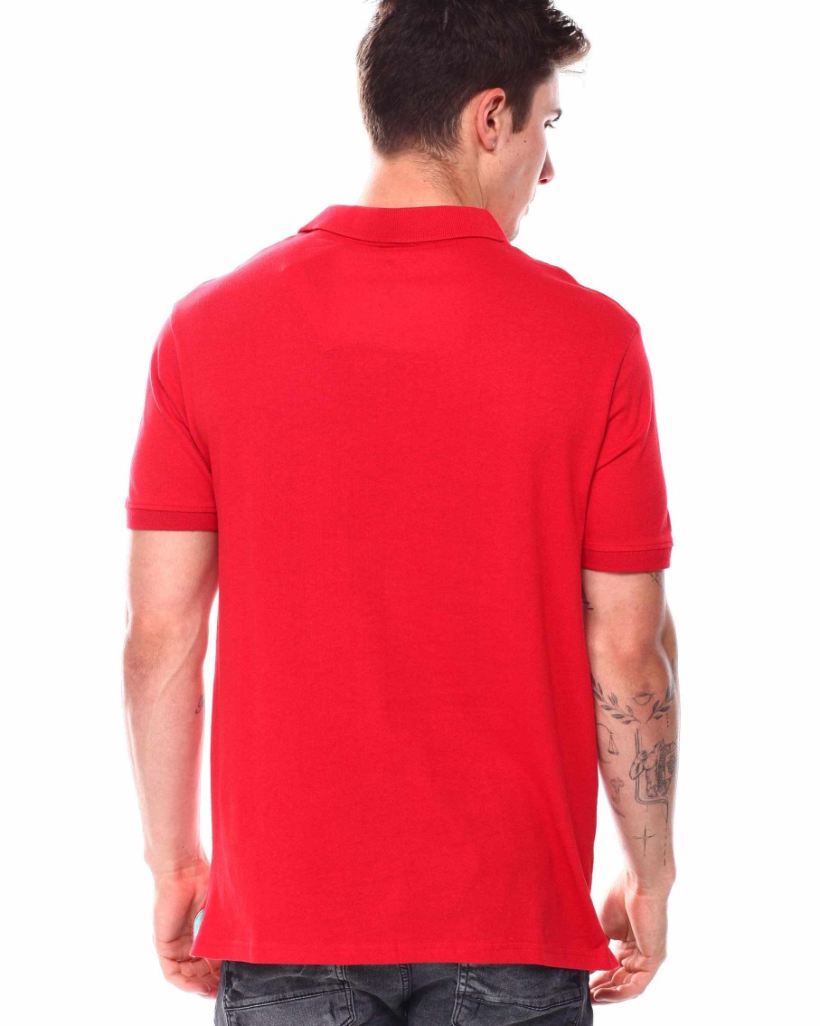 Manner Rocawear Polos | S/S-Poloshirt Mit Kontrastfarbbesatz Rot