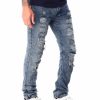 Manner Rise As One T-Shirts | Locker Sitzende Distressed-Denim-Jeans Mittlere Wasche