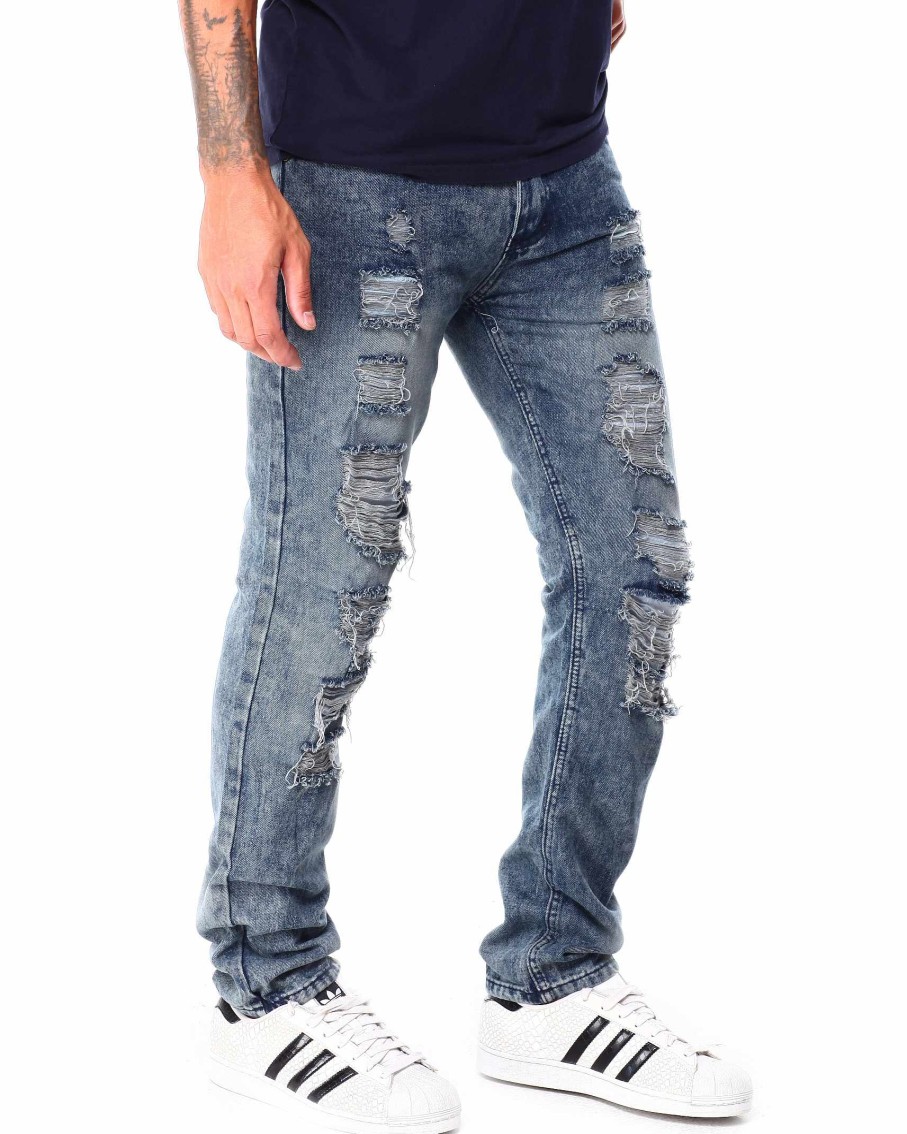 Manner Rise As One T-Shirts | Locker Sitzende Distressed-Denim-Jeans Mittlere Wasche