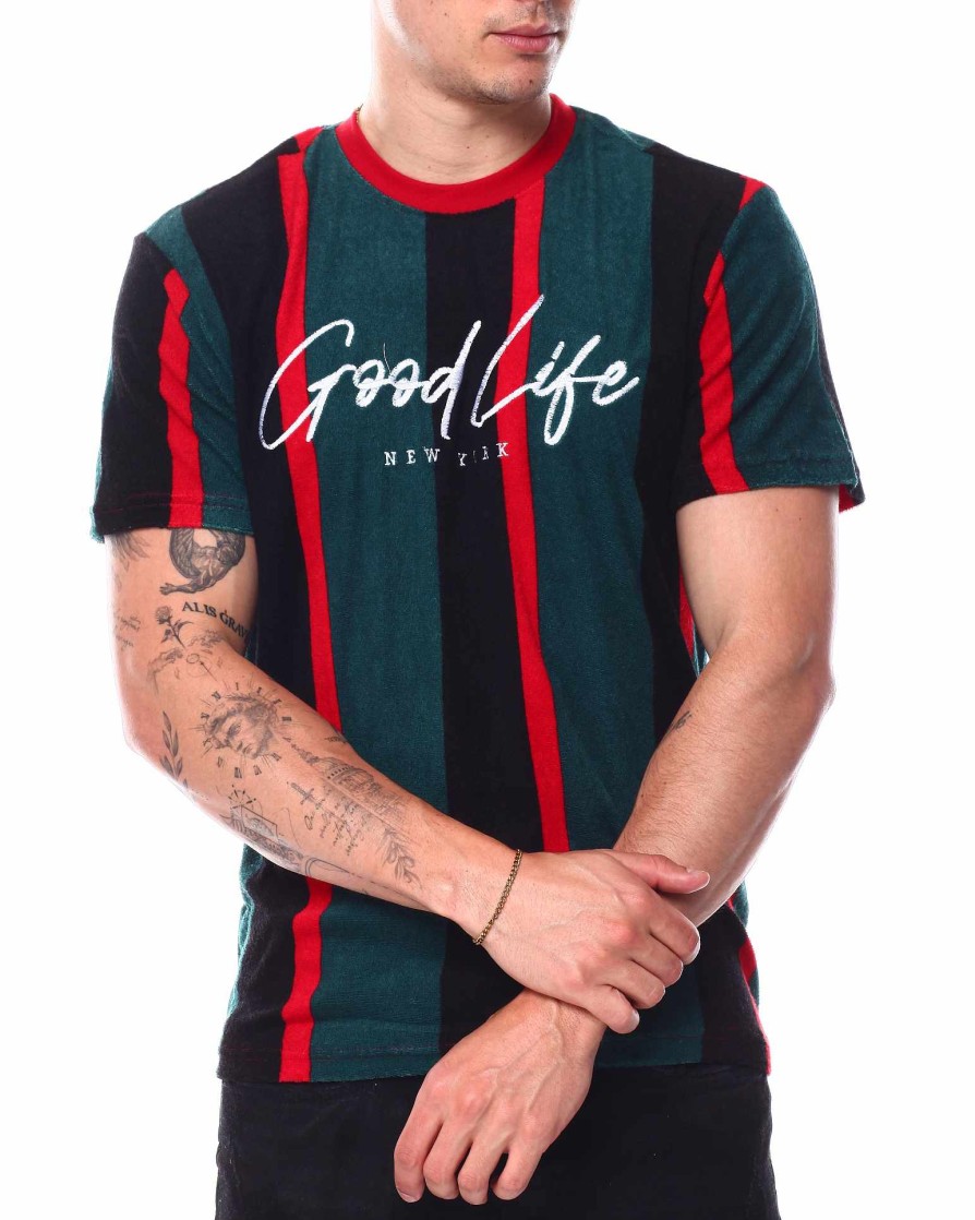 Manner Rebel Minds T-Shirts | Good Life Gestreiftes Handtuch-Frottee-T-Shirt Dunkelgrun