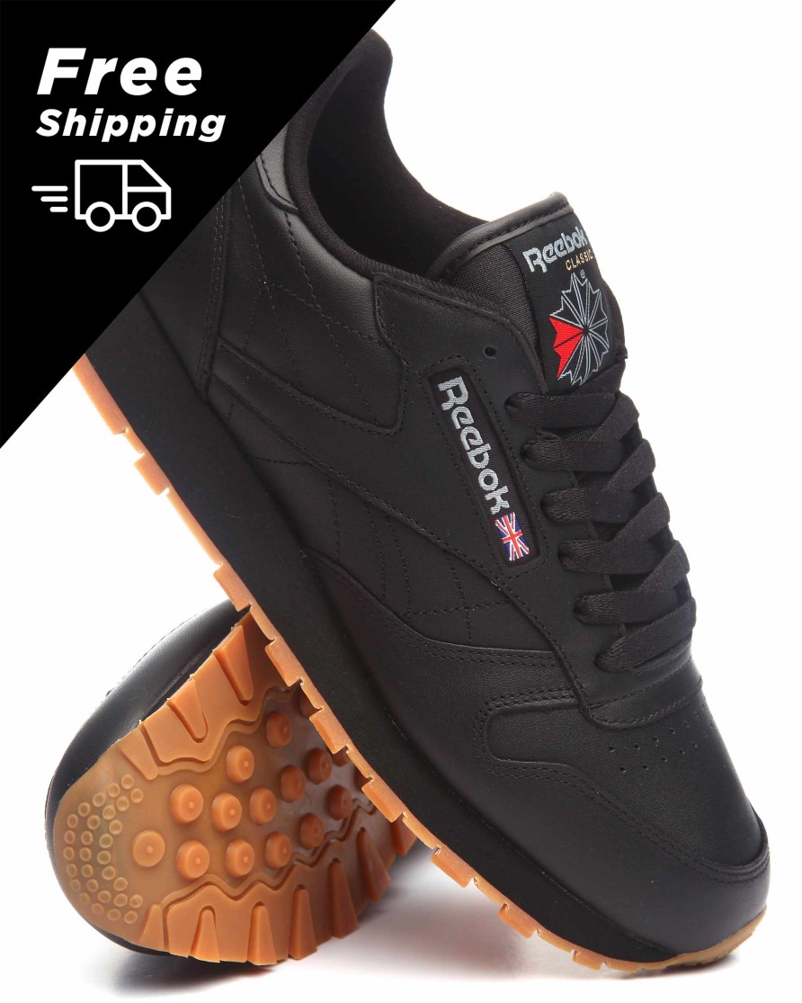 Manner Reebok Turnschuhe | Klassische Leder-Sneaker Mit Gummisohle Schwarz