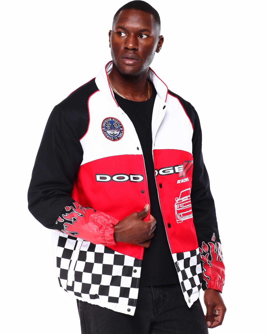 Manner Reason Leichte Jacken | Dodge Speedway-Rennjacke Schwarz Rot