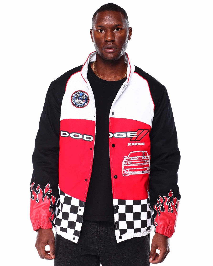 Manner Reason Leichte Jacken | Dodge Speedway-Rennjacke Schwarz Rot