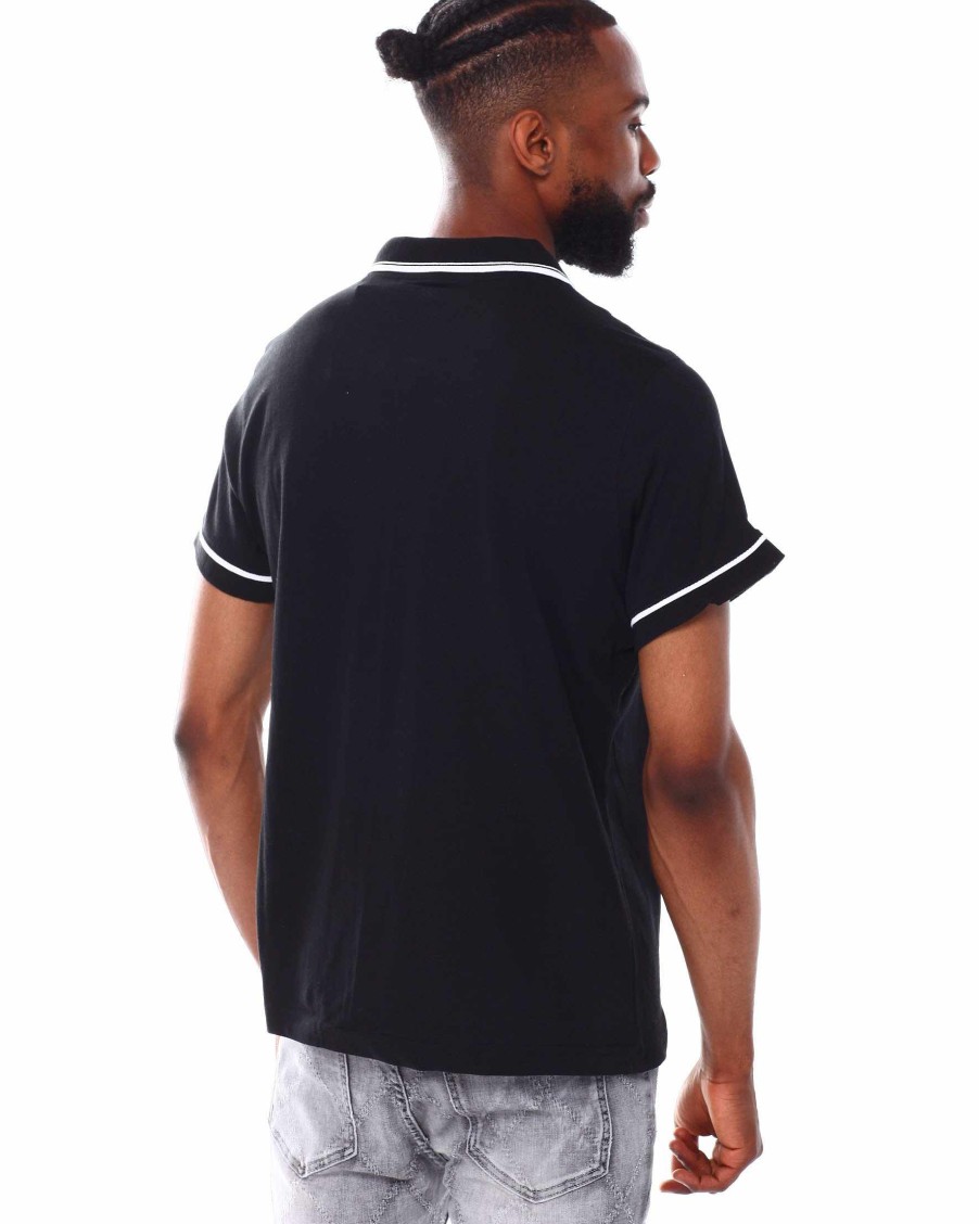 Manner Rocawear Polos | S/S Jersey-Poloshirt Mit 1/4-Reisverschluss Schwarz