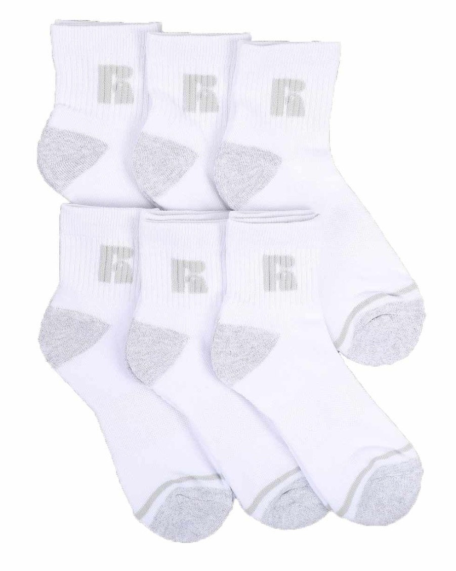 Manner Russell Athletics Socken | 6Er-Pack Jones Qtr Crew-Socken Weis