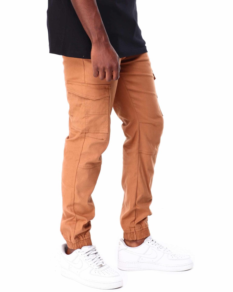 Manner Rocawear Cargohose | Solide Twill-Cargo-Jogginghose Braunen