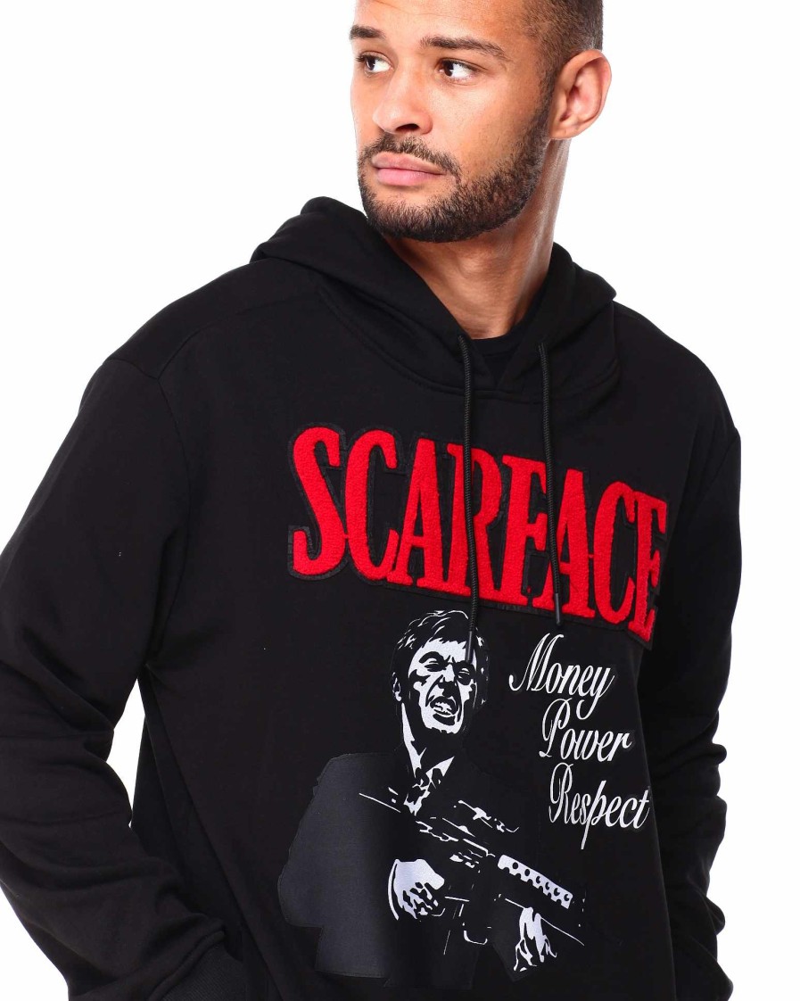 Manner Reason | Scarface Chenille Money Power Respect Kapuzenpullover Schwarz