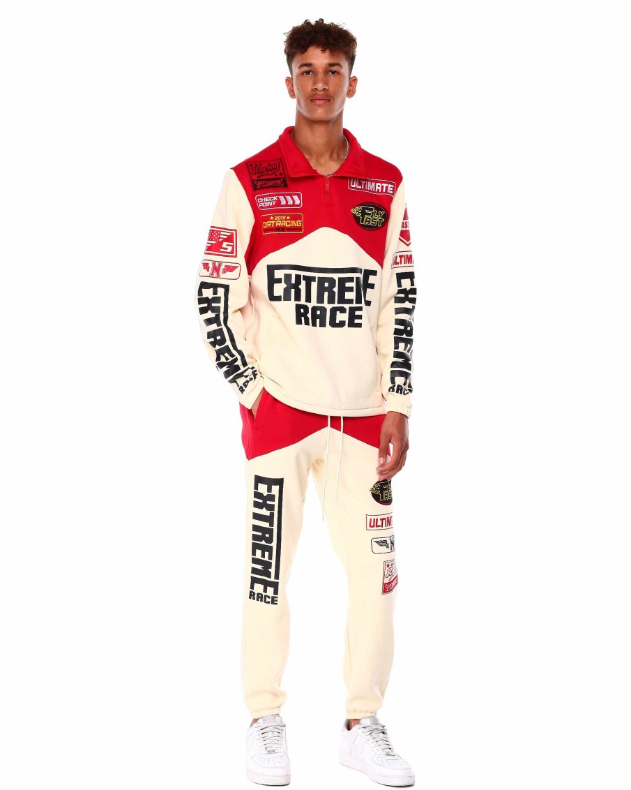 Manner Rebel Cargohose | Fleece-Racing-Sweathose Rot