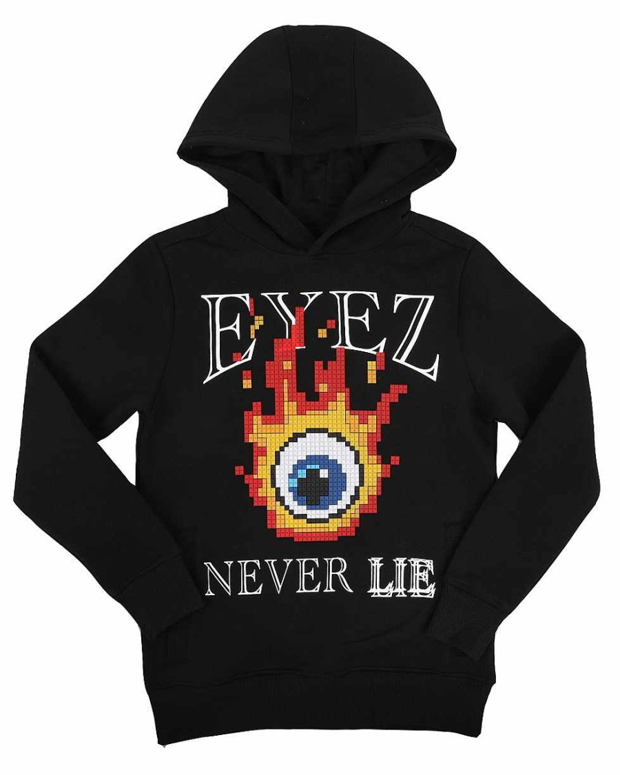 Jungen Rebel Minds Kapuzenpullis | Eyez Never Lie Silikon-Applikations-Fleece-Pullover-Hoodie Schwarz