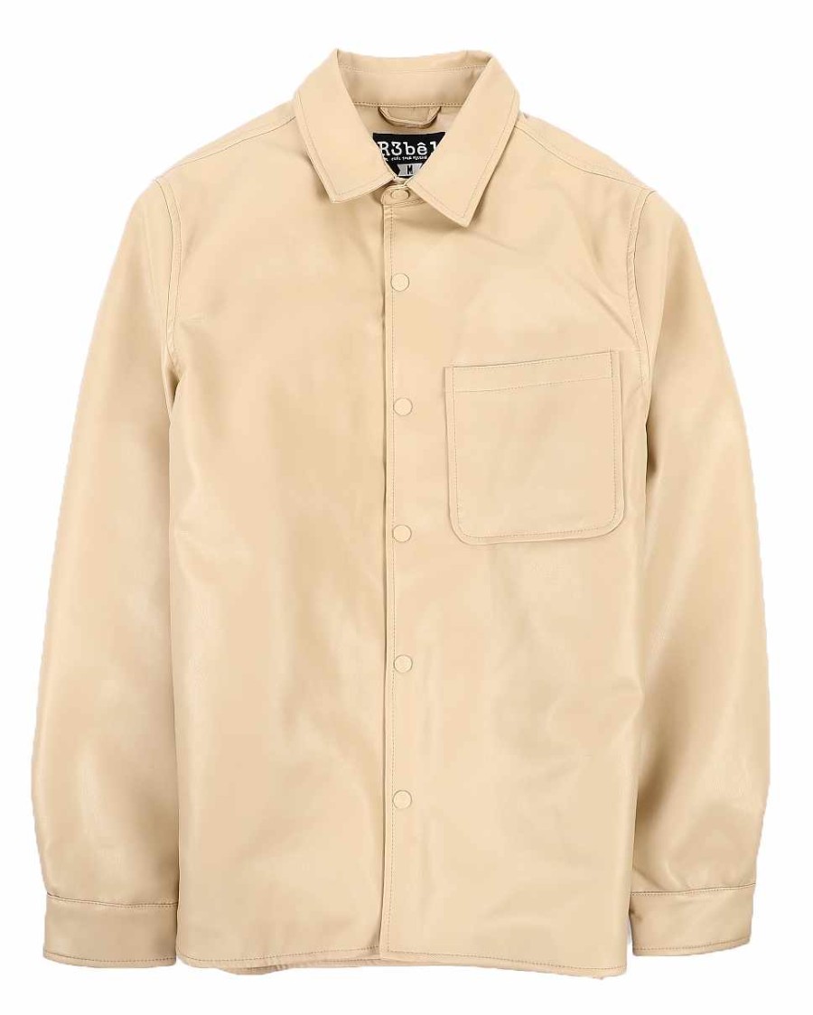 Manner Rebel Kunstpelz | Kunstlederjacke Khaki