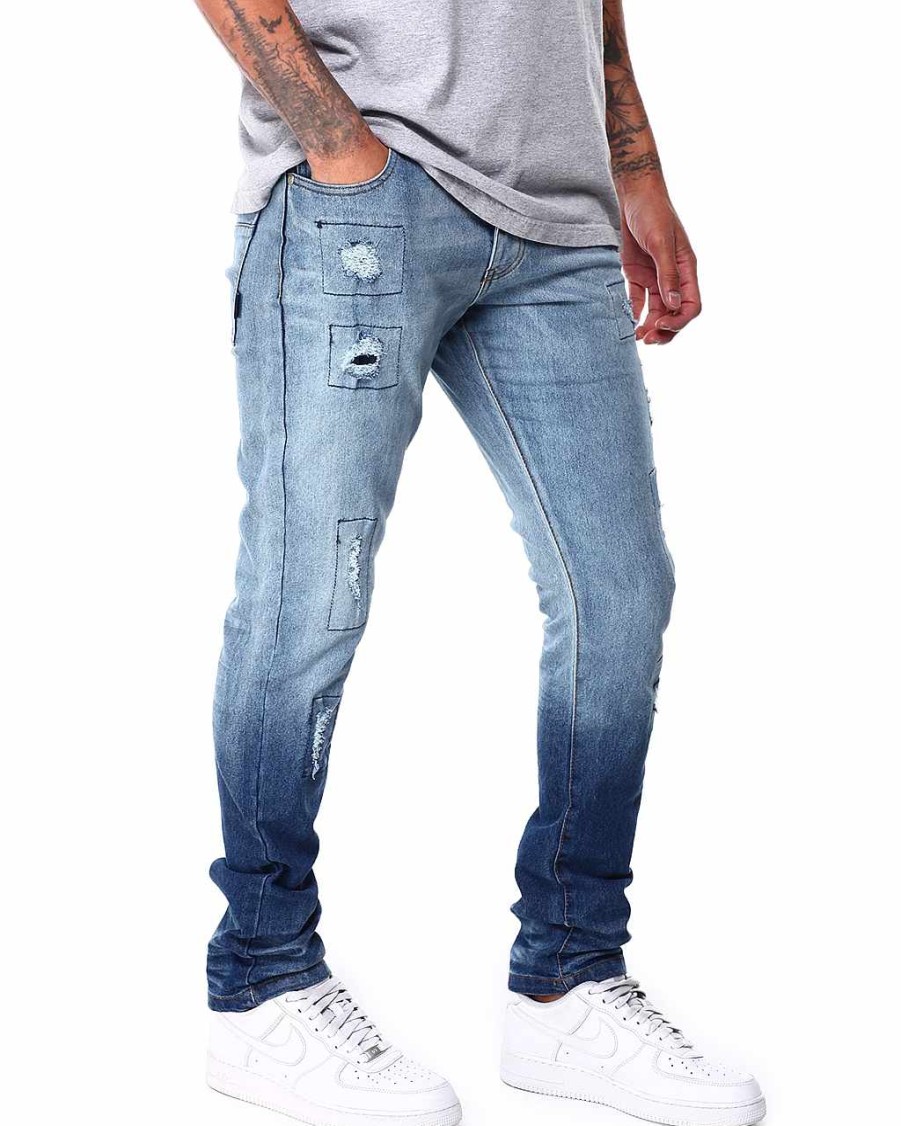 Manner Rocawear Cargohose | Ausgewaschene Rip & Repair Fashion Denim-Hose Marine