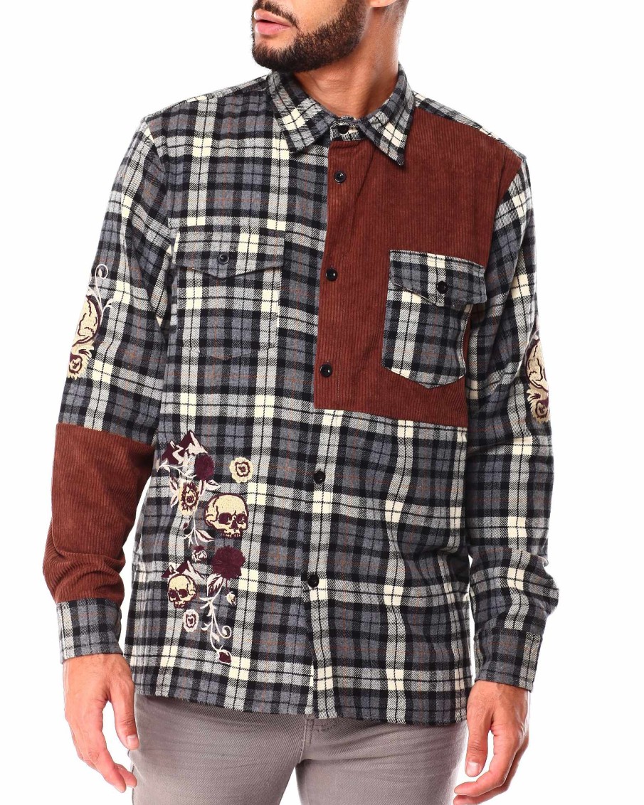 Manner Reason Button-Downs | Overshirt Mit Aufgestickten Totenkopfen Multi