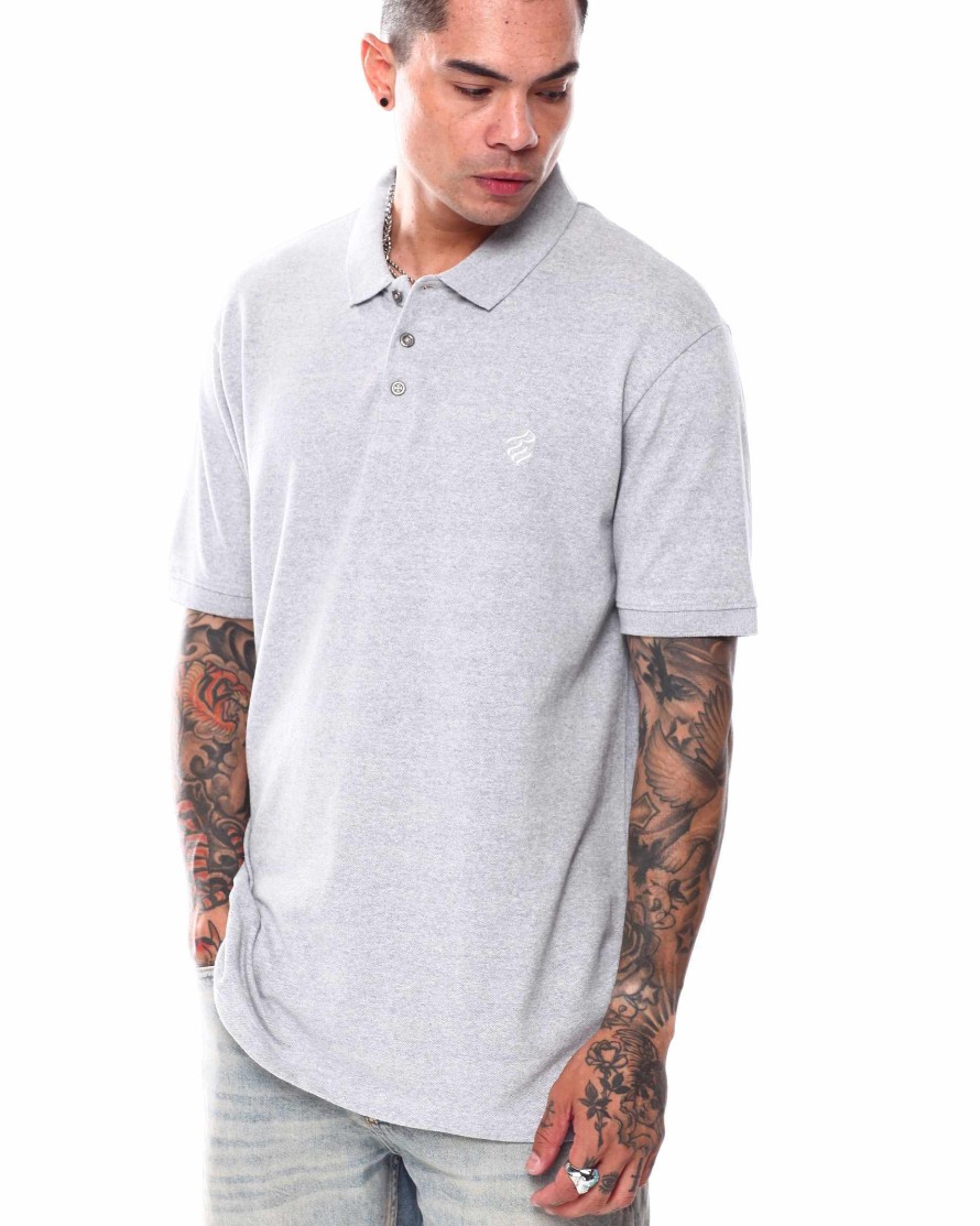 Manner Rocawear Polos | S/S Pique-Poloshirt Mit Kontrastfarbbesatz Heather Grey