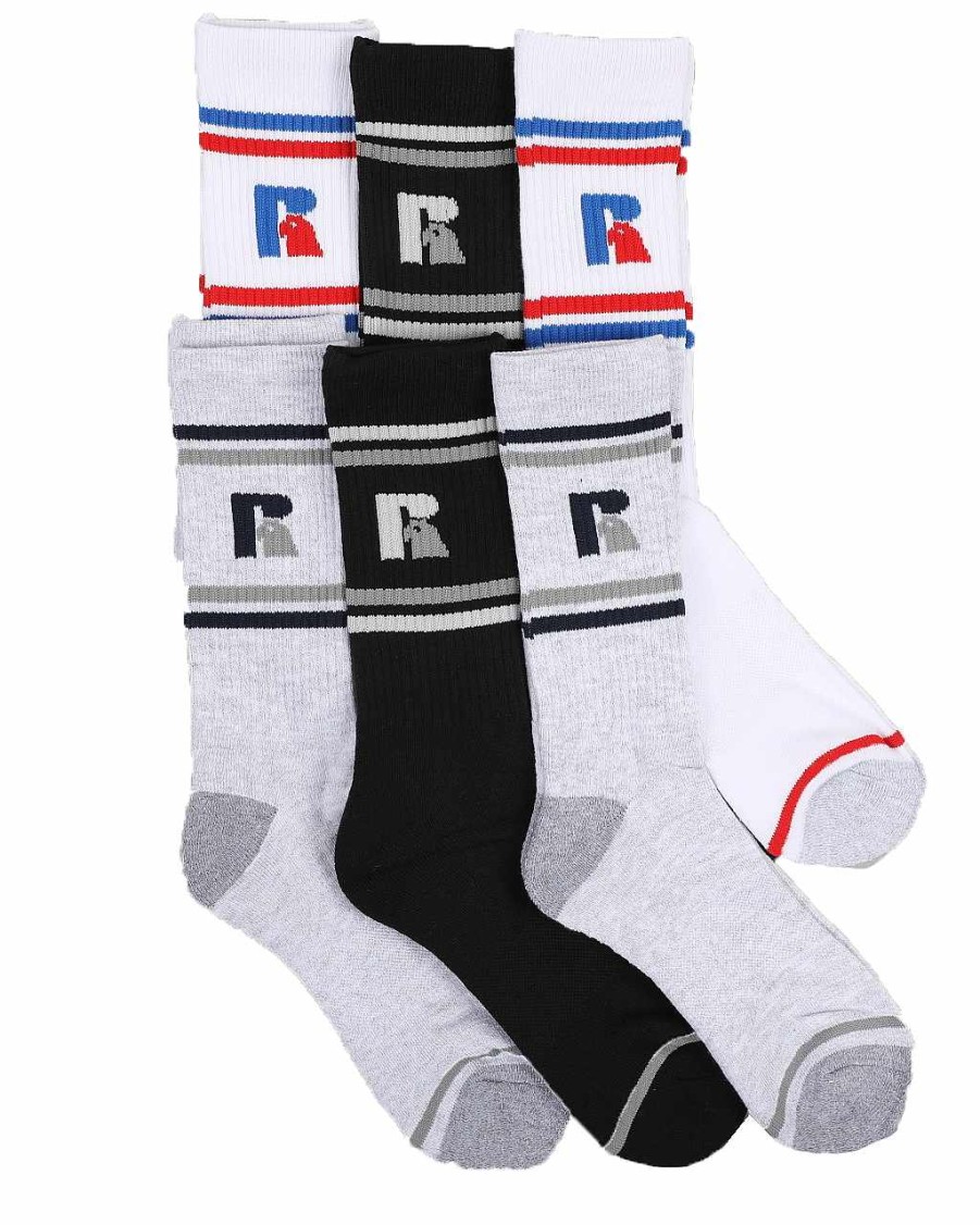 Manner Russell Athletics Zubehor | 6Er-Pack Miller Crew-Socken Weis Schwarz