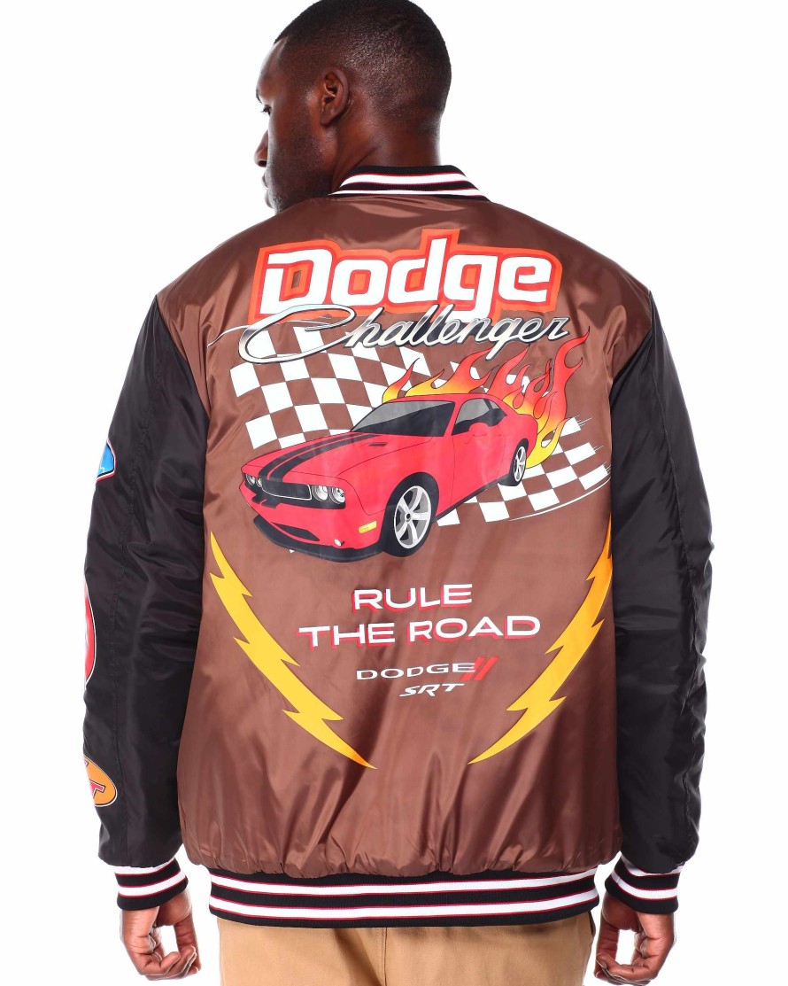 Manner Reason Leichte Jacken | Dodge Born Wild Racing Nylon-Bomberjacke Braun