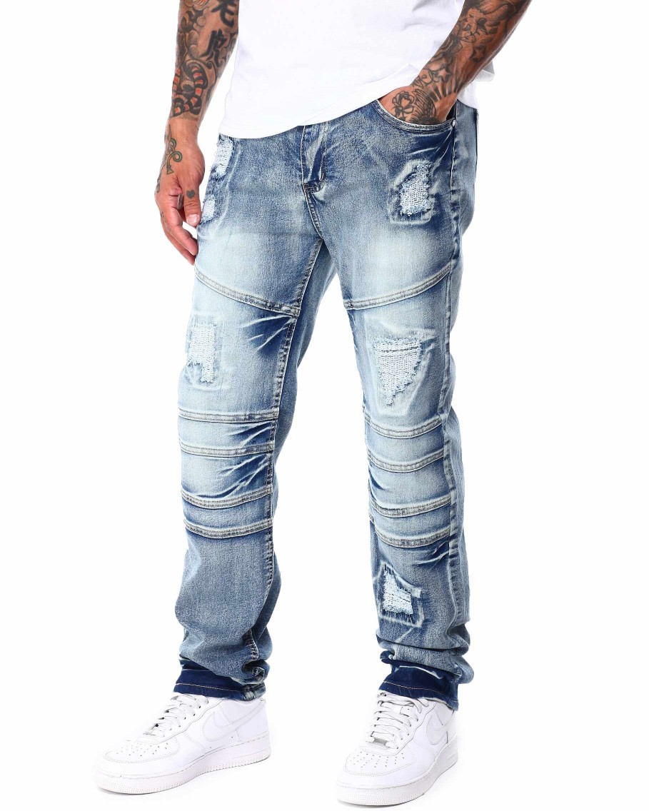 Manner Reason Cargohose | Baltic Destruct Denim Blau