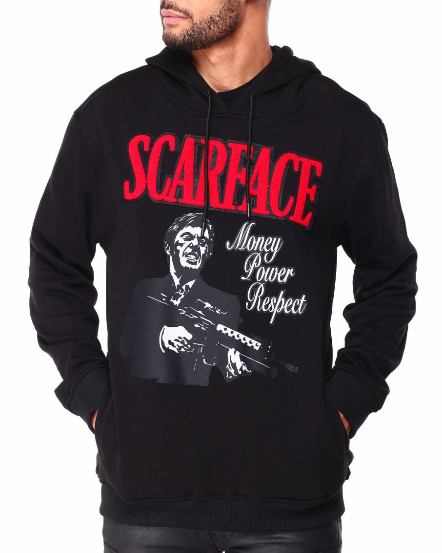 Manner Reason | Scarface Chenille Money Power Respect Kapuzenpullover Schwarz