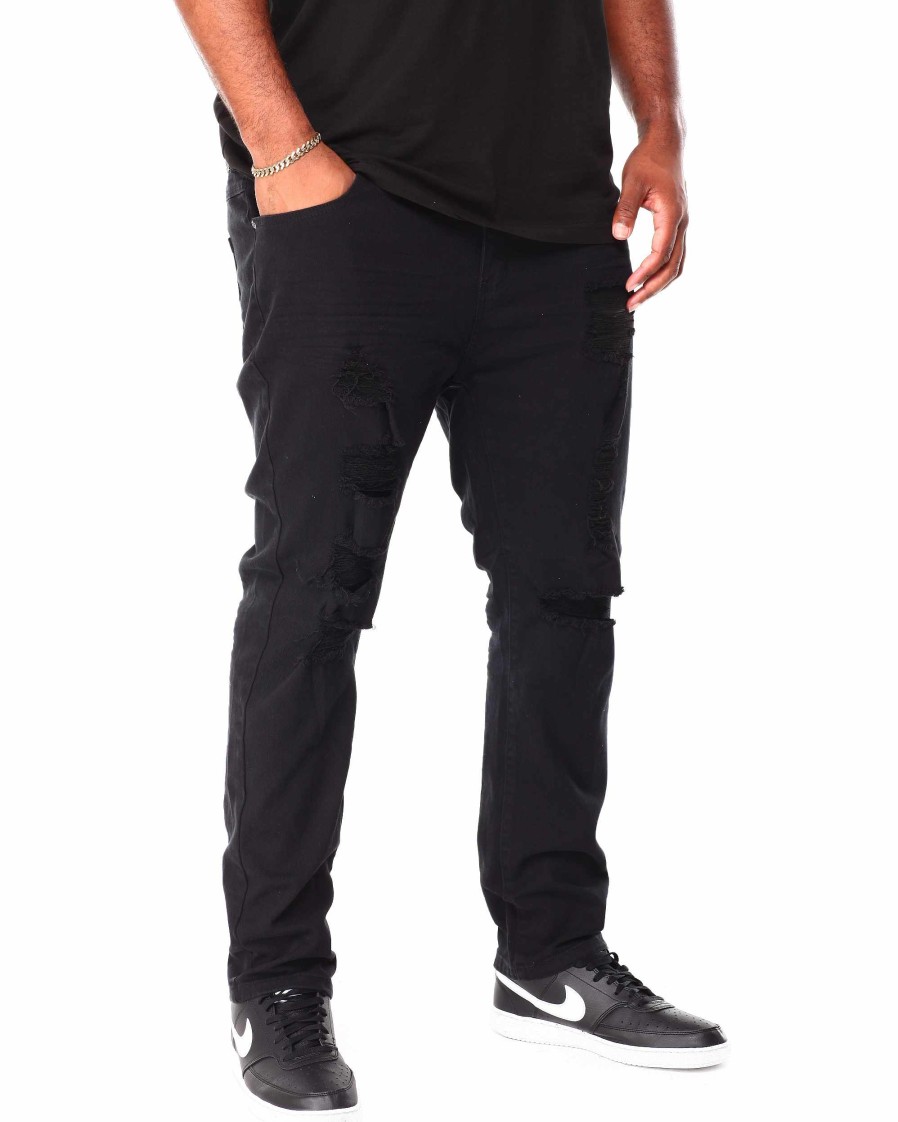 Manner Rebel Minds Gros Und Hoch | Zerrissene Slim-Fit-Hose Aus Farbigem Twill Schwarz