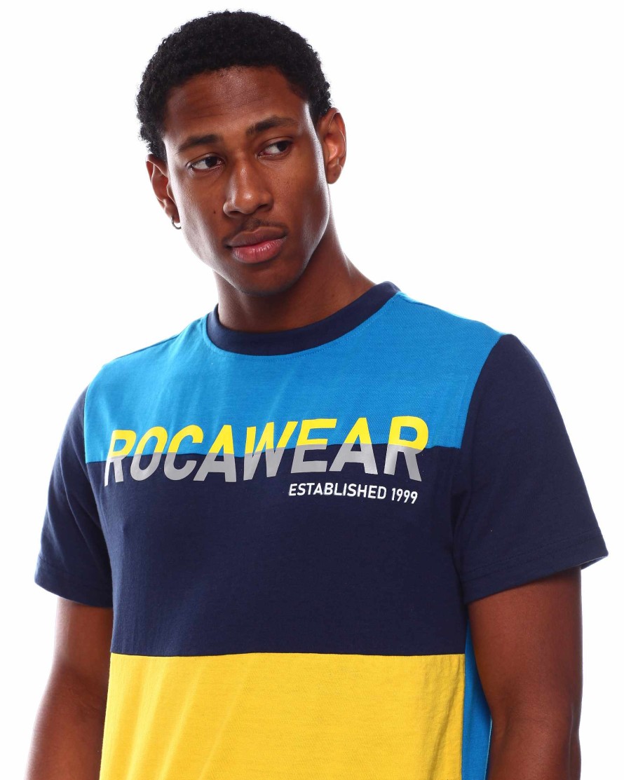 Manner Rocawear T-Shirts | Cut & Sew Hd-Bedrucktes T-Shirt Mit Rundhalsausschnitt Marine