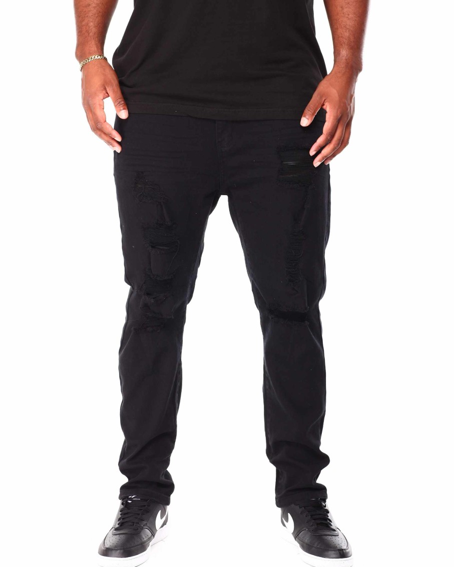 Manner Rebel Minds Cargohose | Zerrissene Slim-Fit-Hose Aus Farbigem Twill Schwarz