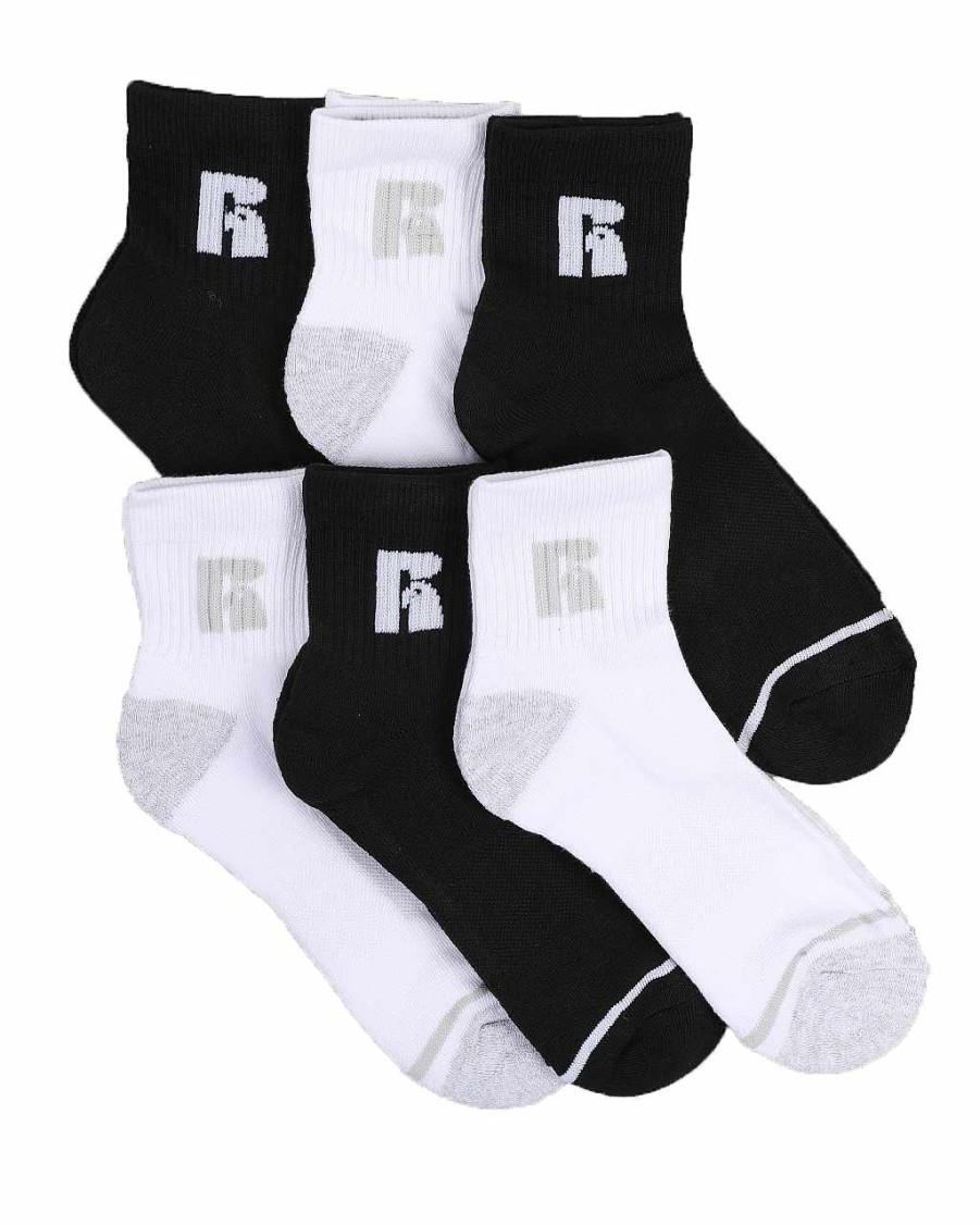 Manner Russell Athletics Zubehor | 6Er-Pack Jones Qtr Crew-Socken Schwarz-Weiss