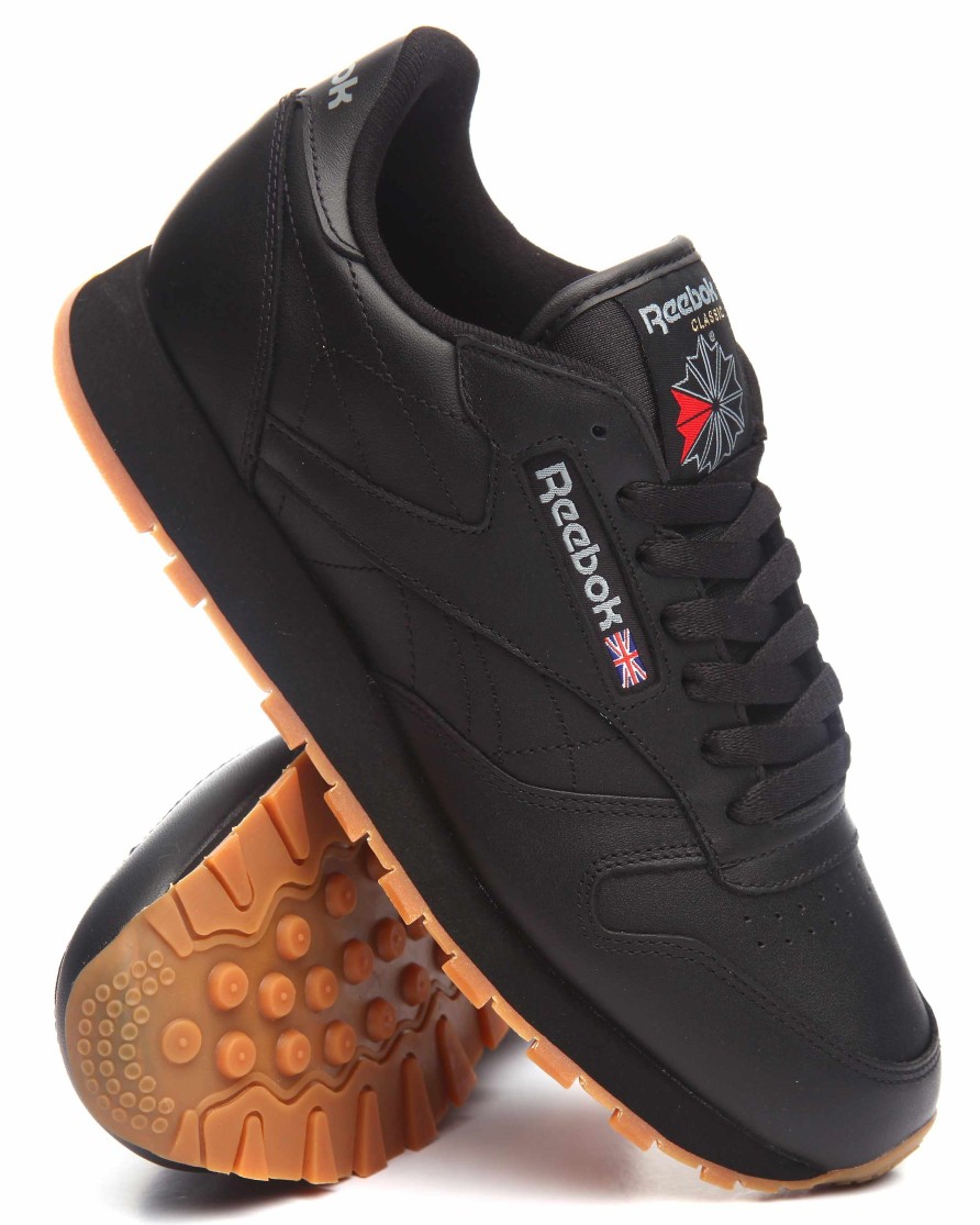 Manner Reebok Schuhe | Klassische Leder-Sneaker Mit Gummisohle Schwarz