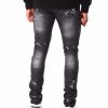 Manner Rocawear Jeans | Rip & Repair Moto Cracked Wash Denim-Jeans Schwarz