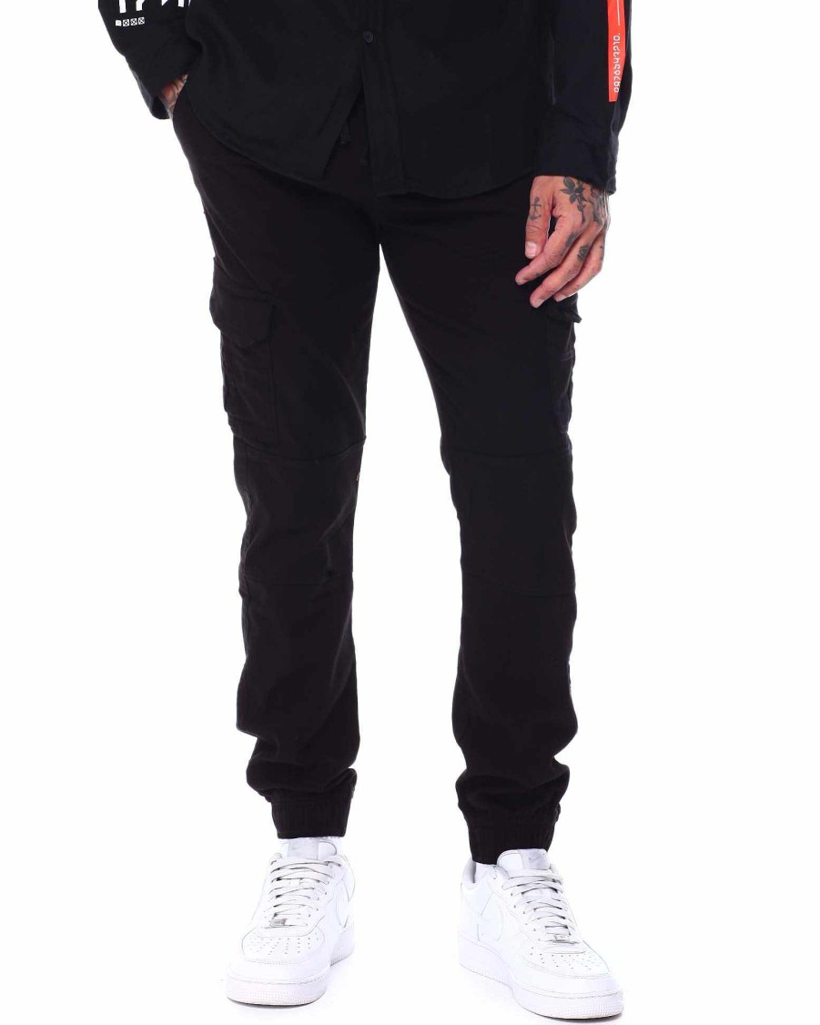 Manner Rocawear Cargohose | Solide Twill-Cargo-Jogginghose Schwarz