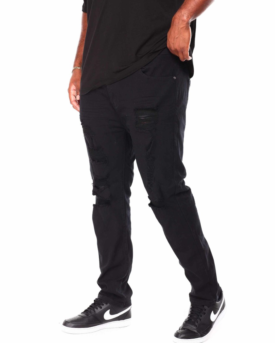 Manner Rebel Minds Gros Und Hoch | Zerrissene Slim-Fit-Hose Aus Farbigem Twill Schwarz