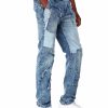 Manner Reason Jeans | Ausgefranste Hughes-Denimjeans Mit Mehreren Patches Blau