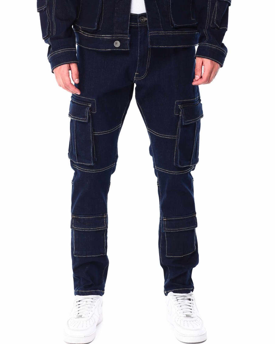 Manner Rebel Jeans | Raw Denim Slim Fit Cargo-Jeans Indigo