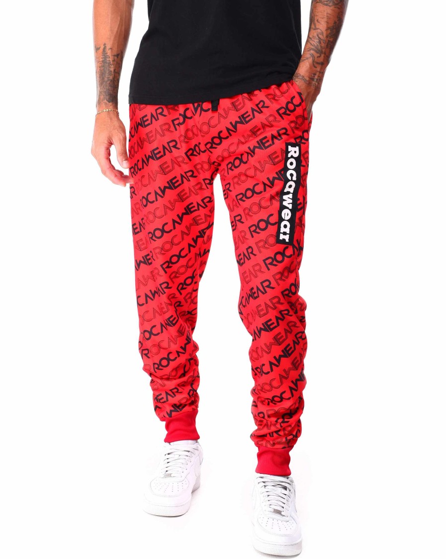 Manner Rocawear Jogger | Jogginghose Mit Durchgehendem Print Rot