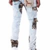 Manner Reason Cargohose | Camo-Patchwork-Jeans Blau