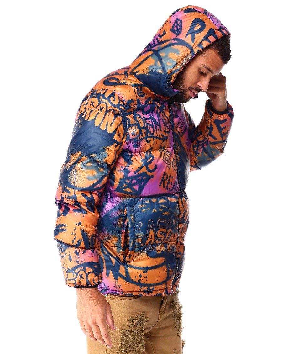 Manner Reason Leichte Jacken | Graffiti-Pufferjacke Braun