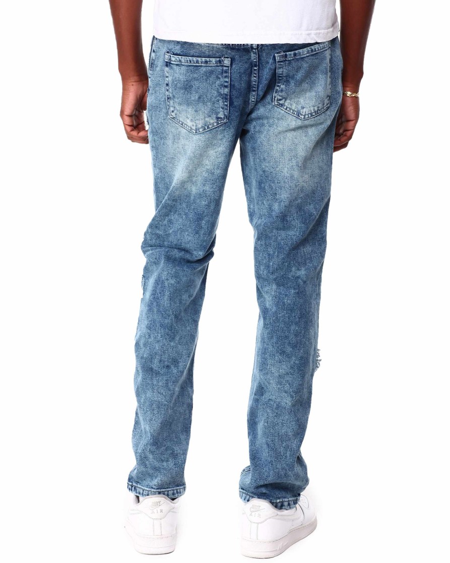 Manner Reason Cargohose | Ausgefranste Hughes-Denimjeans Mit Mehreren Patches Blau