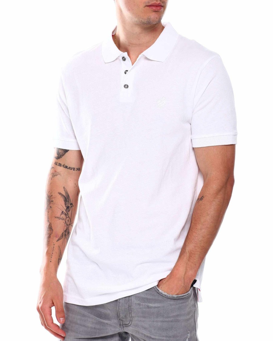 Manner Rocawear Polos | S/S-Poloshirt Mit Kontrastfarbbesatz Weis