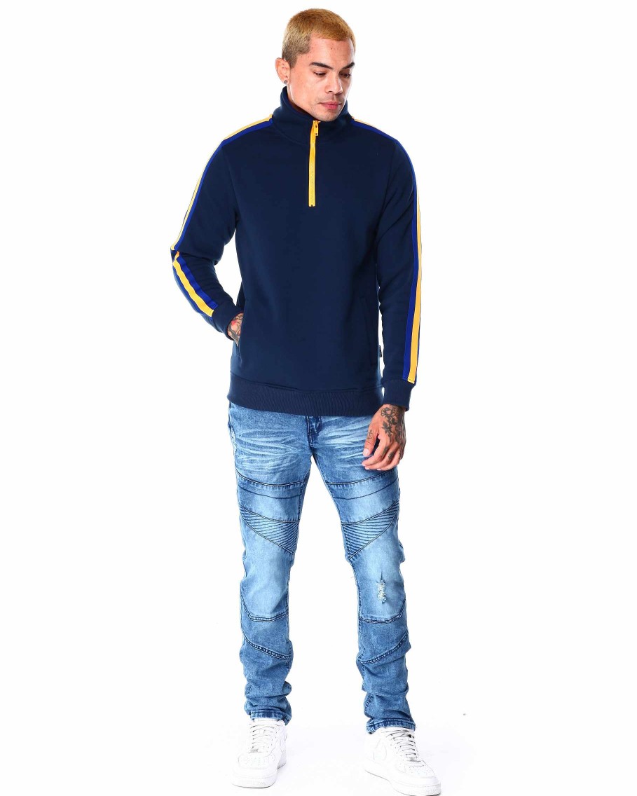 Manner Rebel Minds Leichte Jacken | Stehkragen Aus Fleece Mit Seitlichem Band Und Halbem Reisverschluss Marine